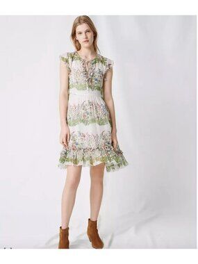 NWT MAJE Reinette Silk  Floral Garden Dress Size 36 (‎ Small)